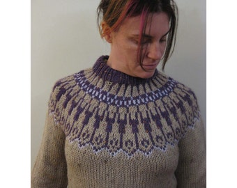 Nordic style sweater, wool blend, hand knitted