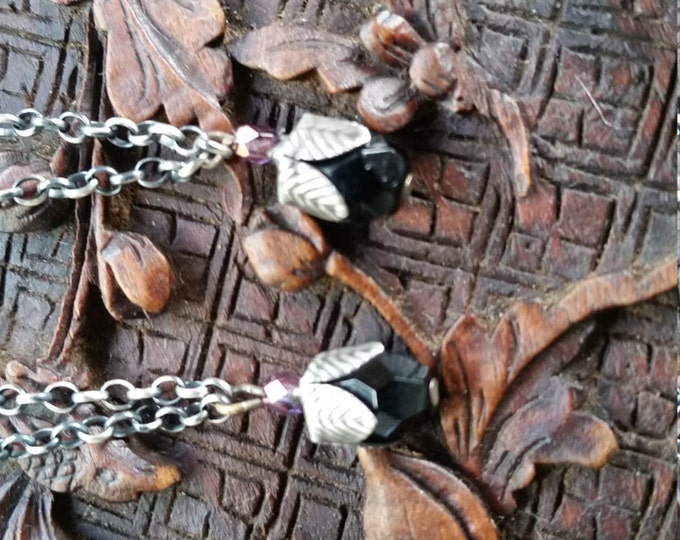 Vintage Sterling Bracelet Pieces With Chain and Black glass With a Petal Shapped Bead Cap on it.