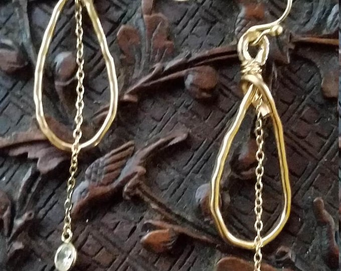 14K Gold Filled Wire Hoop with 14K gold chain and Diamonique Dangle