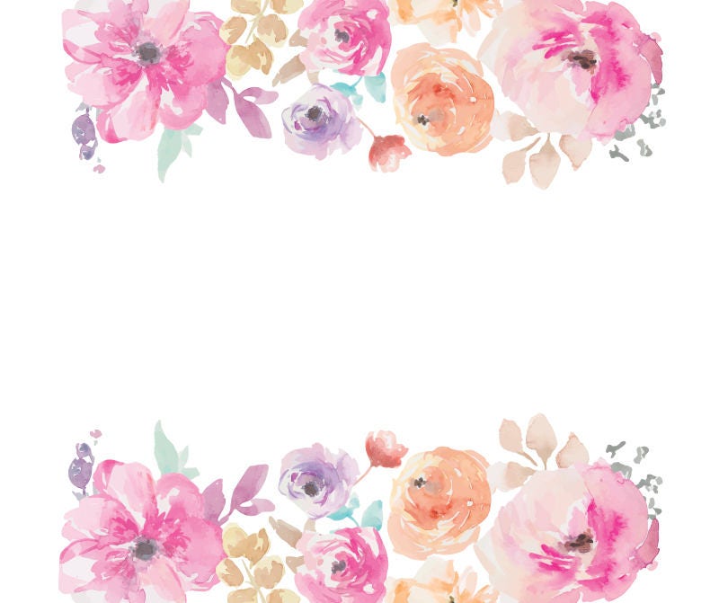 Watercolour Flower Frame Border Clip Art Graphic Design PNG