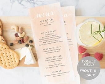 Wedding Menu Template, Printable Menu, Wedding Dinner Menu, DIY Menu Card, Instant Download, Editable PDF Blush Watercolor Rustic SPP038-mn