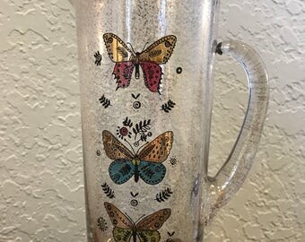 Georges Briard Butterfly Martini Pitcher/Gold Speckled Butterfly Pitcher by Georges Briard/Mid Century Butterfly Barware Pitcher