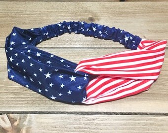 American Headband Patriotic Headband USA Headband Adult Turban 4th of July Headband Adult Head Wrap Adult Headband USA Turban American Flag