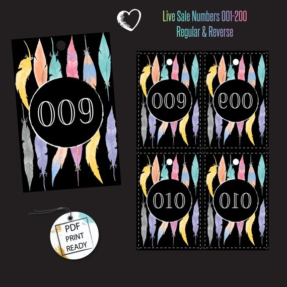 live sale numbers colorful feathers black background