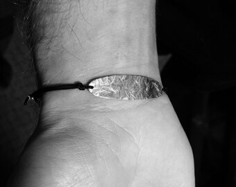 Bracelet pour homme plaque en argent sterling et fil de nylon