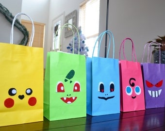 POKEMON FAVOR BAGS - Set of 12 Pokemon Inspired Favor bags, Party loot bags, Paper bag, Pokemon Birthday, Pokemon Theme Party, Gift Bag
