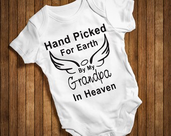 Hand Picked For Earth By My Grandpa In Heaven Onesie Funny Humor Hip Baby Bodysuit, Baby One Piece,New born,Joke Burp BODY-PASUKTAS-WHITE-15