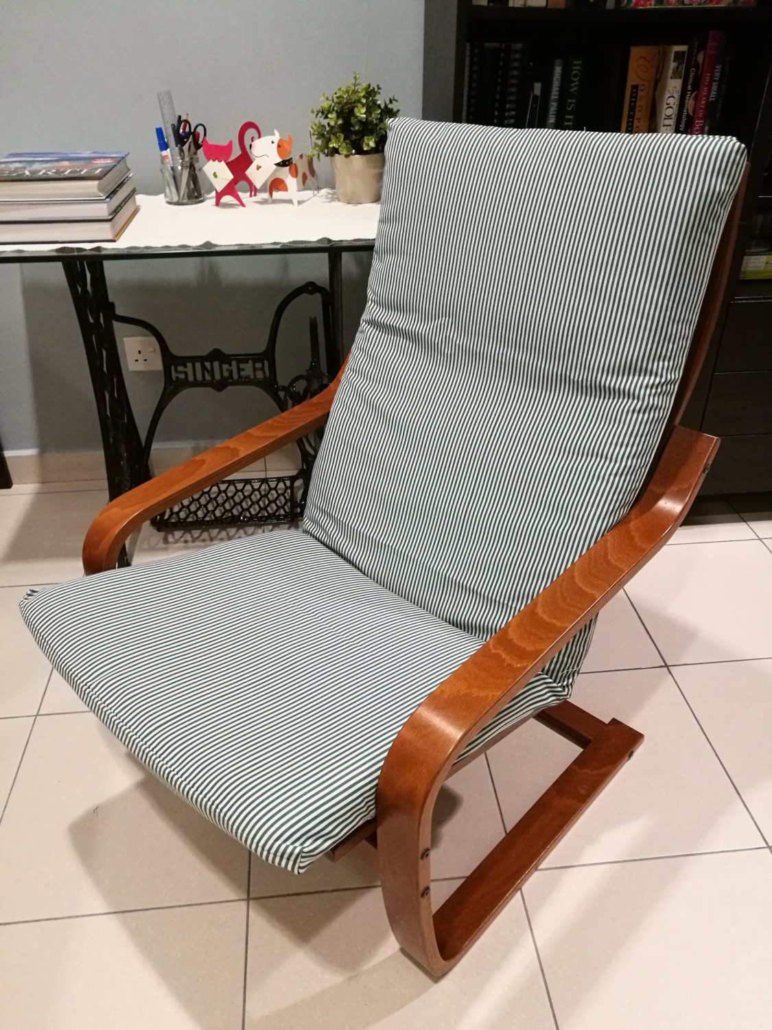 IKEA Poang Chair Cushion Cover Green Stripes