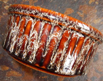 Cornish Cook Ware, Fosters Cottage, c 1970s Cook Ware, Brown and Cream Drip Ware Ribbed Dish, Treacle Glazed Stoneware Pot