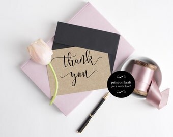 Wedding Thank You Cards - Wedding Printable - Thank You Template - Print on kraft - Kraft Printable - Downloadable wedding #WDH0141
