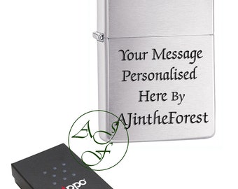 Personalised Laser Engraved Brushed Chrome Zippo Cigarette Lighter Black Bold Text