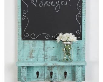24" x 17" distressed pain pallet wood key holder shelf entry way mudroom real chalkboard mail holder organizer memo board message center
