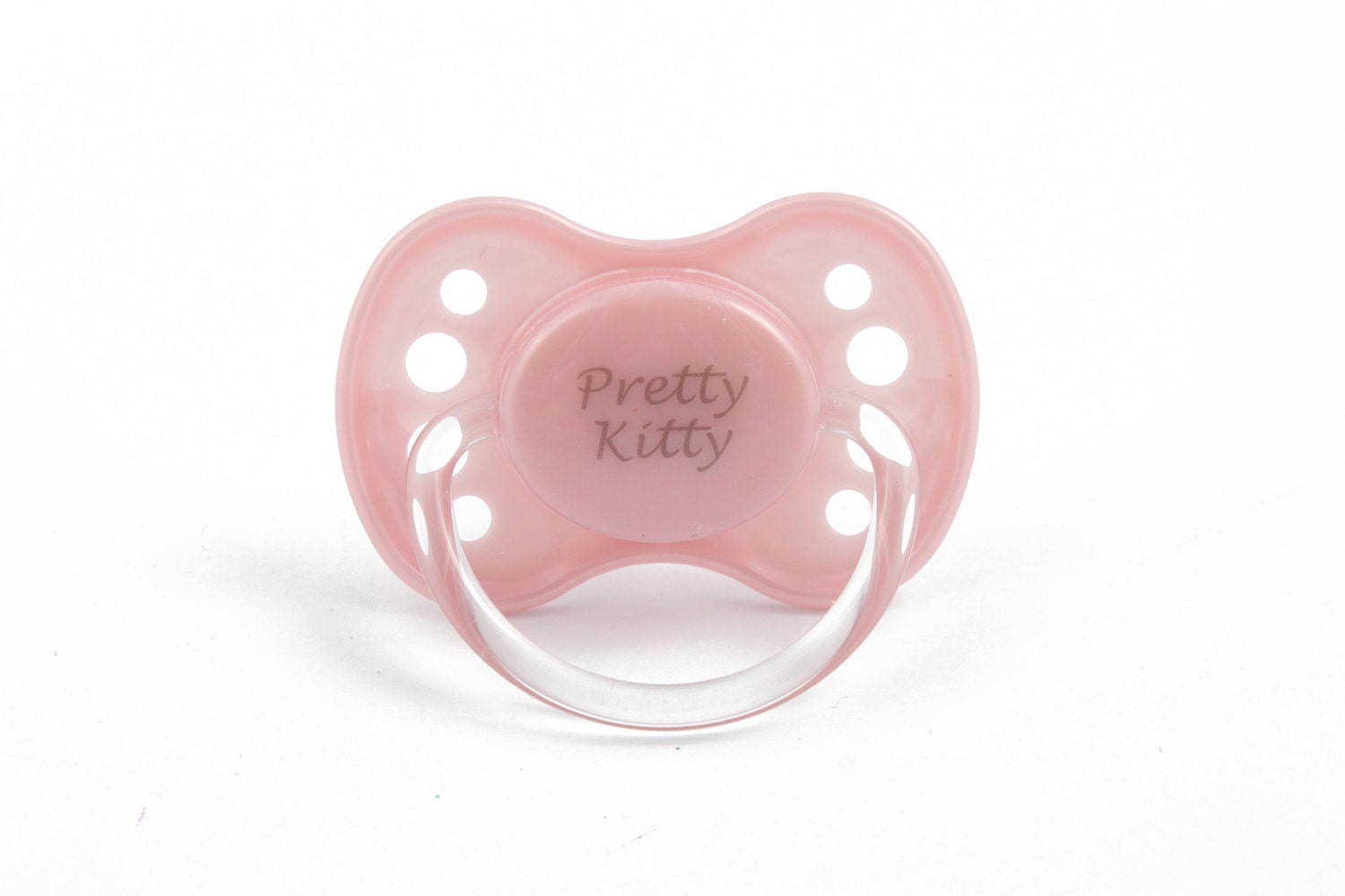 Pink custom kitten Adult baby pacifier. DDLG soother engraved