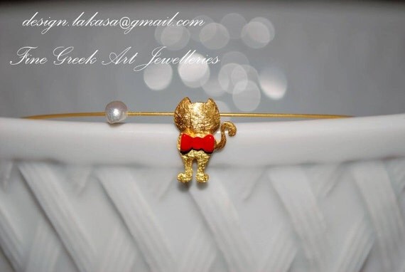 Necklace Enamel Cat Silver 925 Gold-plated Jewelry Handmade