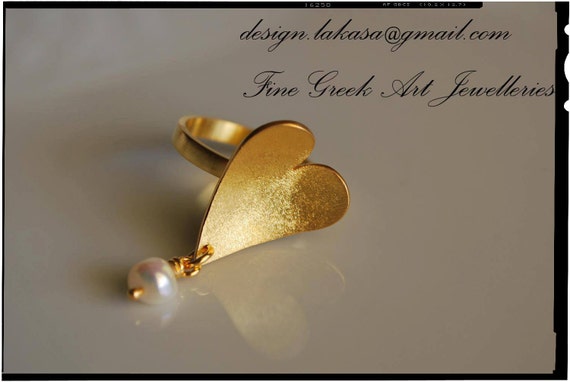 Heart Ring with Pearl Silver 925 Gold-plated Lakasa e-shop Jewelry