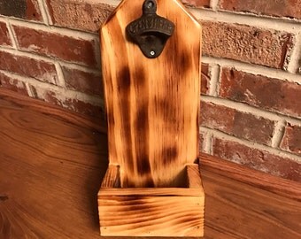 Wall Mounted Beer Bottle Opener, with cap catcher, Husband Gift, Gift for dad