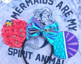 INTERCHANGEABLE Little Mermaid Minnie Ears, Little Mermaid Mickey Ears, Ariel Minnie Ears, Ariel Mickey Ears, Little Mermaid Ears,Ariel Ears