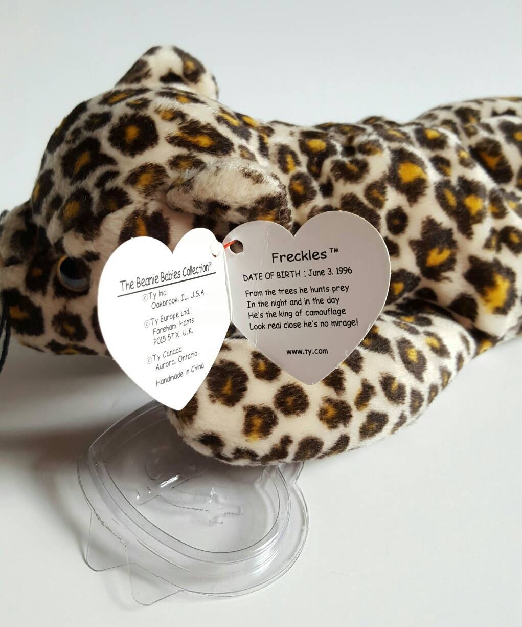 Freckles the Leopard Original TY Beanie Baby with Errors Red