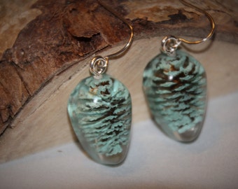 Pinecone Earrings - Resin Jewelry - Real Turquoise Mini Pinecone Resin Earring
