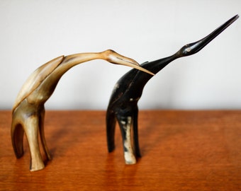 Buffalo horn hand carved birds decor