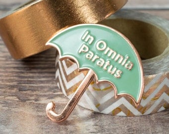 Gilmore Girls Pin - In Omnia Paratus Umbrella Pin - Life & Death Brigade - Gilmore Girls Gift - Copper Boom - Rory - Team Logan - Turquoise