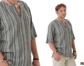 Bohemian Clothes for Men- Linen Shirt Men- Boyfriend Shirt- Gift for Boyfriend- Black Linen Clothing for Men- Gift for Husband, Dad