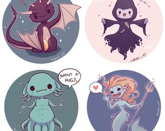Magical Creatures Stickers, Golden Snitch, Monster book of..., Hippogriff, Prof. McGonagall, Whomping Willow, Dementor.