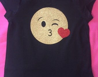 Emoji Birthday Shirt, Emoji Shirts, Emoji Kissy Face Shirt, Glitter Emoji Shirt