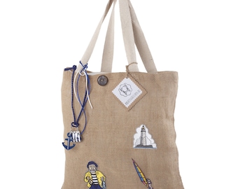 Patches-LAN bag jute, North Sea feeling, shoulder bag, shopper with patches