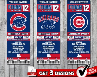 Baseball Chicago Cubs Printable Invitation Tickets - Digital files only