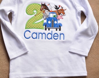 Little Blue Truck- Birthday Shirt- Boutique Clothing- Personalized Birthday Shirt- Farm Animals Shirt