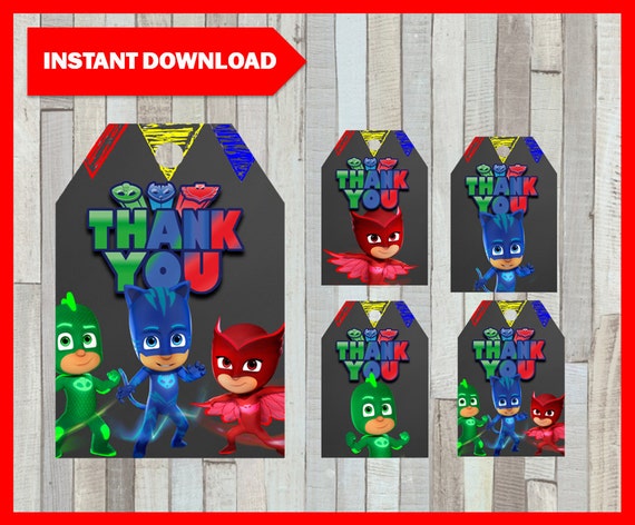 Printable Pj masks Chalkboard Thank you Tags instant download