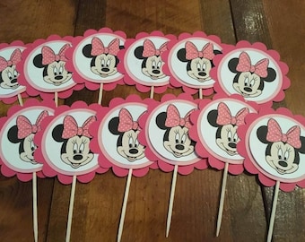 12 Minnie Mouse Cupcake Toppers