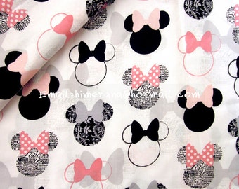 mi912A - 1 Yard SDLP Cotton Woven Fabric - Cartoon Characters, Minnie Mouse Head - White (W140)