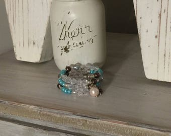 Memory Wire 3 Strand Bracelet w/ Faux Pearls