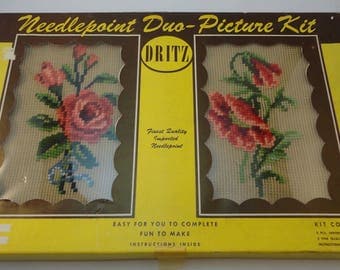 Dritz Preworked Needlepoint Kit, with Wood Frames and Glass, 2 Floral Designs