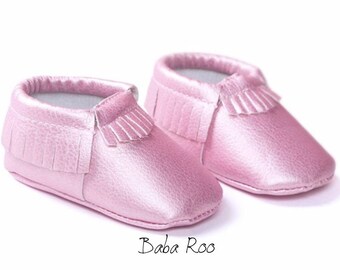 Baby Metallic Pink Moccasin Shoes