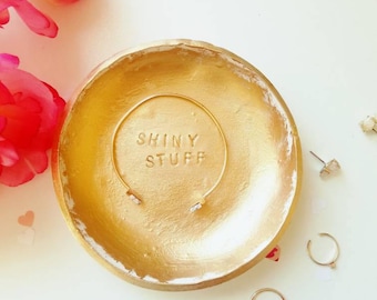 Personalized Jewelry Dish, Gold Jewelry Dish, Ring Dish, Jewelry Holder, Clay Jewelry Dish, Vanity Tray, Gift for Bride, Bridesmaid Gift
