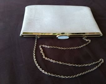 Vintage purse by Etra-ivory leather with snakeskin texture