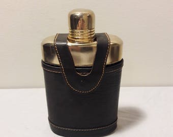 Vintage Flask with Genuine Leather Sleeve