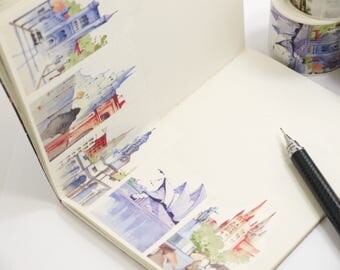 Australia landmark building washi tape 40mm x 7m, Australia landmark painting washi tape, Premium washi tape of city landmark buildings