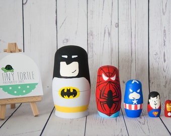 Superhero nesting dolls, stacking dolls, russian dolls, room decoration, birthday gift, wooden dolls, matryoshka, babushka