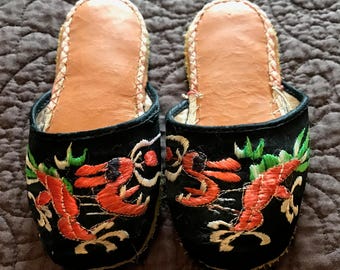 Antique Chinese Shoes, Slippers, Silk, Embroidered, Purchased in China early 1920s