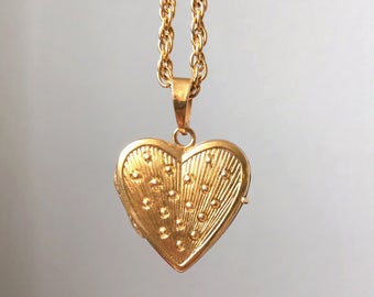 Antique Rolled Gold Hart Locket with Dotted Pattern: including matching chain
