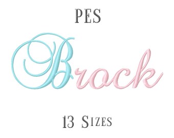 13 SIZE PES Fonts Brock Script Embroidery Fonts Embroidery Designs Embroidery Alphabets Letters Monogram Embroidery Fonts - Instant Download