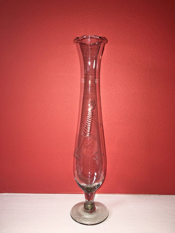 Vintage Crystal Etched Bud Vase