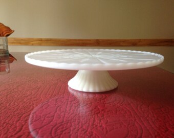 Vintage 1950s White Milk Glass Cake Stand