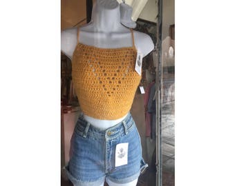 Mustard Crocheted Crop Top Style: #Vail