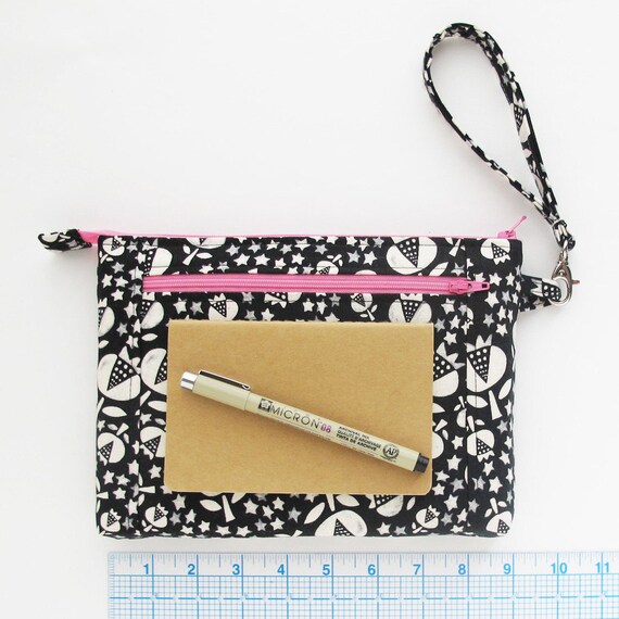 Items similar to Journal Zipper Pouch with Wristlet Strap Two pocket