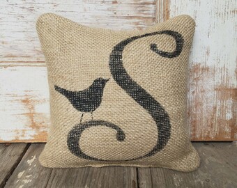 Bird Letter Custom Monogram - Burlap Feed Sack Doorstop - Letter Door Stop